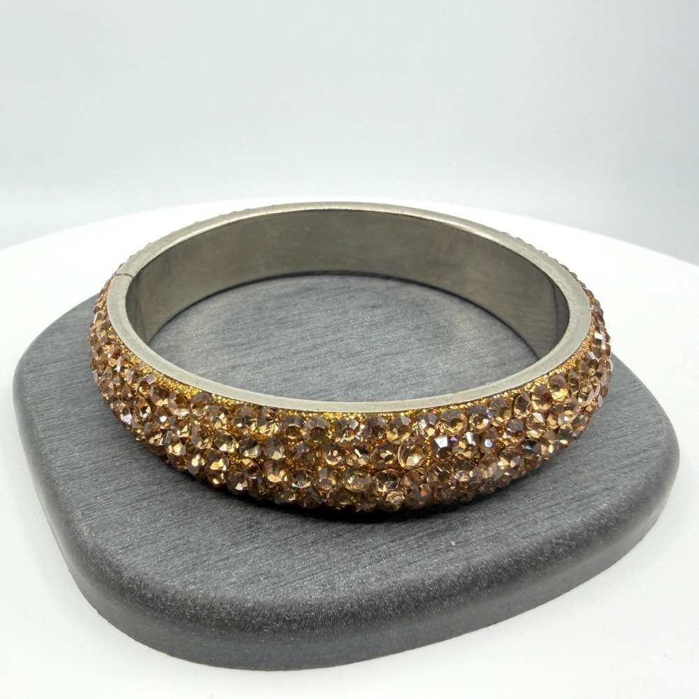 Sparkling Champagne Rhinestone Slide Bangle Bracelet Crystal Chunky Statement